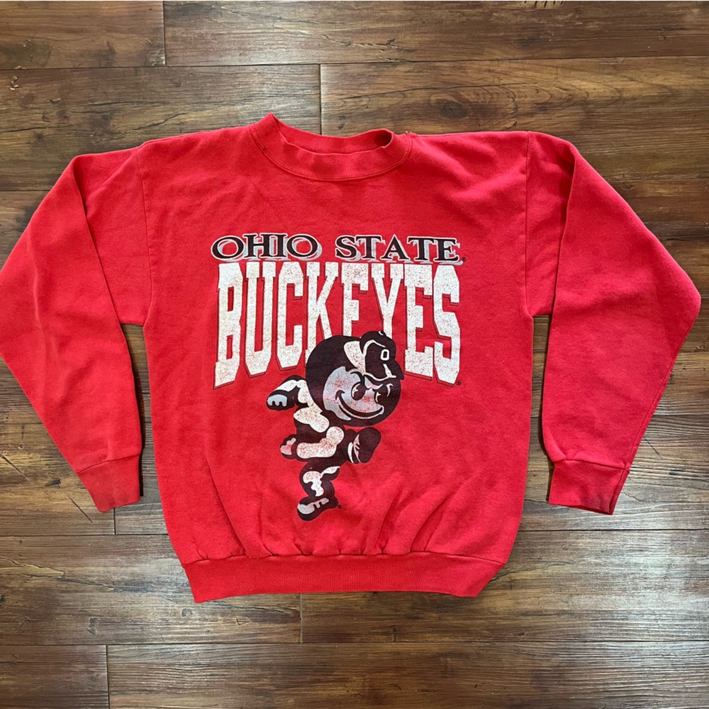 Vintage 80s Ohio State Buckeyes Brutus Football Red Crewneck Sz Large